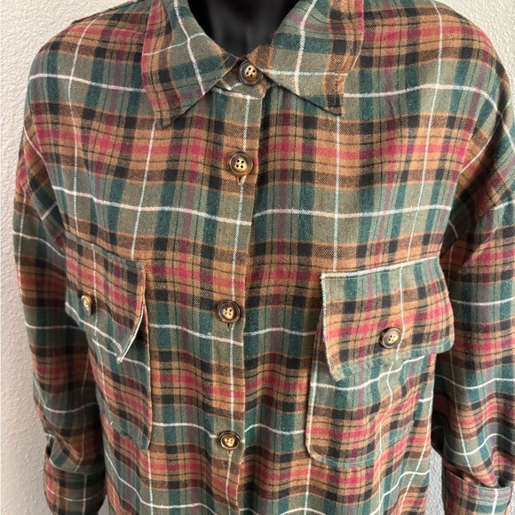 Dressed in LALA Plaid Long Sleeve Dress - Green and Red - Picture 2 of 6